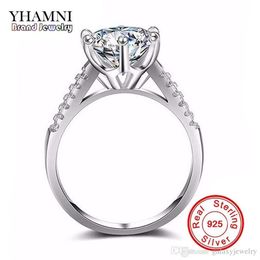 YHAMNI Pure Solid 925 Silver Rings Set Big 2 ct Diamond Engagement Ring Real Silver Wedding Rings for Women XJR039198q