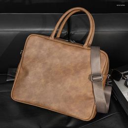 Briefcases Fashion Male High Quality Pu Leather Vintage Frosted Briefcase Simple Handbag Bag Casual Single Shoulder Computer