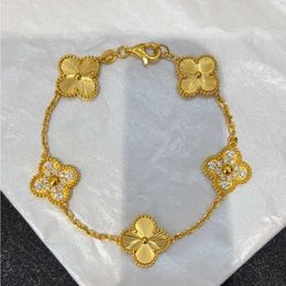 Designer Jewellery Luxury Bracelet Link Chain Vanca Kaleidoscope 18k Gold Van Clover Bracelet with Sparkling Crystals and Diamonds Perfect Gift for Women Girls FE93