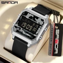 Wristwatches Sanda 6161 Square Electronic Watch Multifunctional Waterproof Alarm Clock Luminous Student Fashion Wristwatch