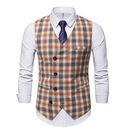 Blazers Fashion Suit Vest Men Formal Dress Vest Plaid Colete Masculino Herringbone Gilet FitnessSleeveless Jacket Wedding Waistcoat Men