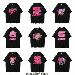 Men Women Best Quality Foaming Printing Spider Web Pattern T-shirt Fashion Top Tees Pink Young Thug Sp5der 555555 T Shirt 1F0W