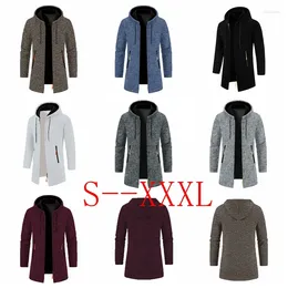 Men's Trench Coats Men Hoodie Medium Length Thin Velvet Loose Large Size Sweater Coat Knit Cardigan Top S--3XL