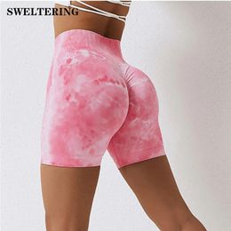 Camis Tie Dyed Yoga Shorts Women's Splash Dyed Seamless Yoga Shorts Gym Push Up Sports Fiess Shorts High Waist Tight Yoga Shorts