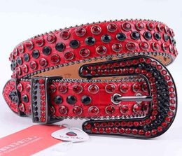 Genuine Leather Red Rhinestone Belt Luxury Designer Cowboy Belt Bling Dimond Studded Belts For Woman Man Cinturones Para Hombre AA1779008