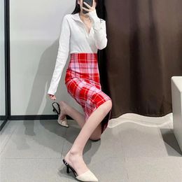 Dresses Women's Red Plaid Highwaisted Long Skirts Traf Office Women Summer Dress Clothing Fashion Clothes Midlength Kawaii Sexy Mini