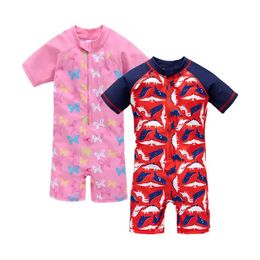 set New Children Girls Boys Swimwear 2pcs Cartoon Fish Swimsuit Kids Swimming Hat 6M5T Baby Bathing Suit Swim Beach Wear Newborn