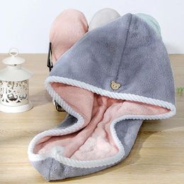 Towel Double Layer Quick-dry Absorbent Cap Absorption Turban Hair Dry With Button Microfiber Hat Bath