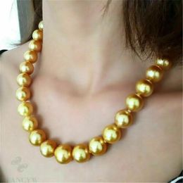 Diamonds Huge 16mm South Sea Shell Pearl Round Golden Pearl Necklace 18 Inch Accessories Aurora Classic Irregularity Cultivation