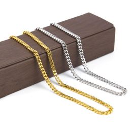 New 2 5mm 5mm Mens 14K Gold Plated Solid Cuban Curb Link Chain Stainless Steel Neckalces Hip Hop Jewelry249f