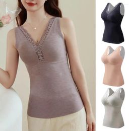Camisoles & Tanks Sexy Lace Vest Women Bottoming Underwear Thermal Plush Sleeveless V Neck Patchwork Tank Top Women's Fall/winter Slim Fit