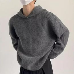 Men's Sweaters Cosy Sweater Hooded Knitted With Side Split Retro Casual Pullover Warm Mid Length For Winter Fall