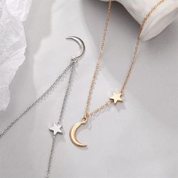 Stainless Steel Delicate Forever Love Heart and Moon Star Through Pendant Womens Necklace Available in Gold Silver tones3031