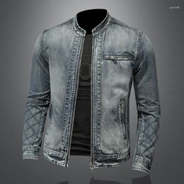 Men's Jackets Denim Jacket European And American Style High Quality Standing Collar Motorcycle Wear Trend Large Size