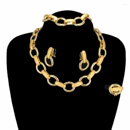 Necklace Earrings Set Luxury Dubai Gold-Plated Jewellery Est Ladies Exquisite Ring Bracelet Women Birthday Gift FHK10865