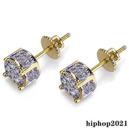 Fashion Earrings For Mens Iced Out Bling CZ Gold Stud Earrings Mens Diamond Rock Punk Round Earrings Wedding Gift209L