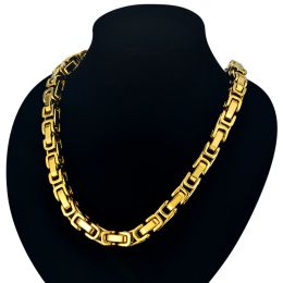 Hip Hop Mens Thick Gold Byzantine Chain Necklaces Male 8mm Golden Colour 14k Yellow Gold Chains For Men Jewellery 22 26 28