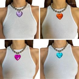 Pendant Necklaces Round Bead Chain Glass Love-shape Necklace Temperament Cold Wind Heart