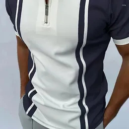 Men's Polos 2023 Summer Fashion Multi-color Lapel Zipper Striped Slim-fit Business Casual POLO Shirt