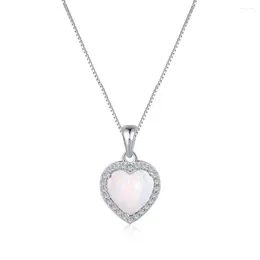 Chains Karloch S925 Sterling Silver Love Opal Necklace For Female Minority Light Luxury Elegant Temperament Protein Heart Shape