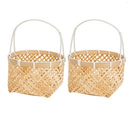 Dinnerware Sets 2 Pcs Wicker Portable Fruit Basket Child Rustic Seagrass Woven Bamboo Weaving Flower Arrangement