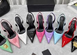 6006 latest fashion Pink Patent Leather high-heeled shoes pointed decorative pump Dress dinner shoes Luxury Designer Sandals High-heeled shoes