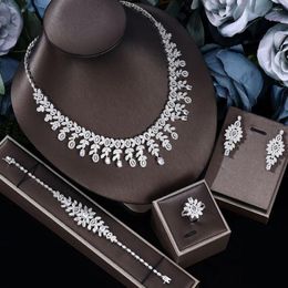 Necklace Earrings Set Exquisite Luxury 4-piece Cubic Zirconia Bride Suit Women's Party Crystal Dubai India Wedding Jewellery