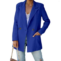 Women's Suits Solid Colour V Neck Lapel Double Kuckle Lohas Time Coat Casual Version Type Suit Jacket