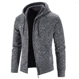 Men's Jackets Winter Warm Thick Fur Lined Knit Hoodie Jacket Zip Up Outdoor Solid Colour Hooded Coat Sweatshirt Clothing