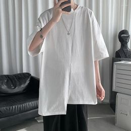 Men's T Shirts Summer Irregular Slit Short Sleeve Men O Neck Shirt Personality Fashion Casual Simple Oversized Clothes Black White Grey