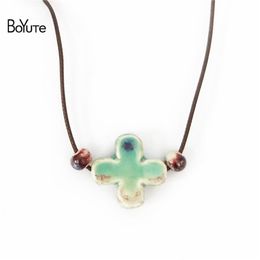 BoYuTe New 5Pcs Chinese Porcelain Ceramic Pendant Cross Necklace Women Ethnic Jewelry Women's Accessories Independent packing311K