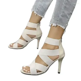 Sandals High Heels Sandal Women Shoe 2023 Summer Trend Sexy Black Peep Toe Stilettos Fashion Cross Strap Cover Heel Party Matching Skirt