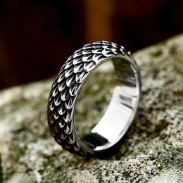 Gothic Vintage Norse Viking Dragon Scales Rings for Men Women Fashion Simple 14K White Gold Amulet Jewellery Gifts