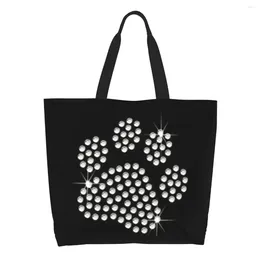 Shopping Bags Funny Cute Rhinestone Dog Tote Bag Reusable Crystal Diamond Groceries Canvas Shopper Shoulder