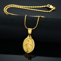 Charm Europe Style Golden Colour Virgin Mary 14k Yellow Gold Pendant Necklaces For Women/Men Chunky Chain Jewellery Accessories, Ethnic Necklace