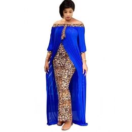 Dresses 2021 Spring Autumn Fashion Loose Leopard Women Maxi Long Split Gown Leisure Outdoor Patchwork Strapless Sexy African Dress