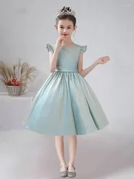 Girl Dresses Short Sparkly Satin Dress Knee Length Junior Concert Birthday Party Pageant Gown 2023 Children Wedding