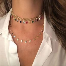 2020 Gold filled Rock style miami cuban chain choker Jewellery with rainbow baguette cz CZ charm iced out women hiphop necklaces275w