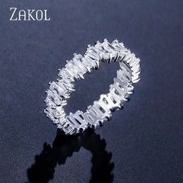 Band Rings ZAKOL Fashion Luxury Multicolor Charm Baguette Cubic Zirconia Wedding Rings for Women T Shape Stone Party Jewellery FSRP21873