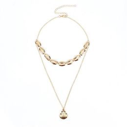 Pendant Necklaces Gold Ethnic Multi Layer Shell Statement Necklace Seashell Beach Chain Choker Women Jewelry2365