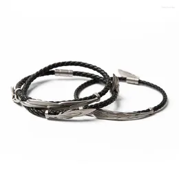 Bangle Woven Black Leather Rope Bracelet Feather Couple Style Ins Cool And Handsome Niche Sense Of Design Exquisite Gift