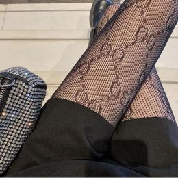 Socks Mesh Tights Silk Elastic Women Sexy Stockings Luxury Socks High Waist Big Brand Pantyhose Fashion Letters Top q