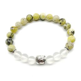 SN1258 New Design Yellow Howlite Bracelet High Quality Matte Clear Crystal Buddha Bracelet Yoga Mala Beads Jewelry258N