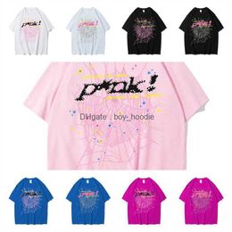 24ss Men T Shirt Pink Young Thug Sp5der 555555 mans Women Quality Foaming Printing Spider Web Pattern Tshirt Fashion Top Tees VWP5