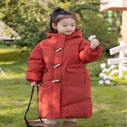 Down Coat Children's Hooded Jacket With Horn Buckle Korean Style Long Thickened