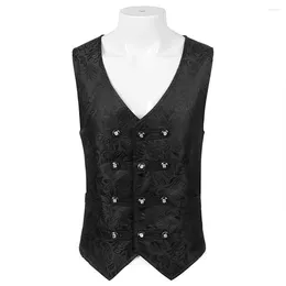 Men's Vests Mens Vintage Victorian Steampunk Gothic Mediaeval Waistcoat Jacquard Sleeveless Suit Short Dress Vest Halloween Male Clothing