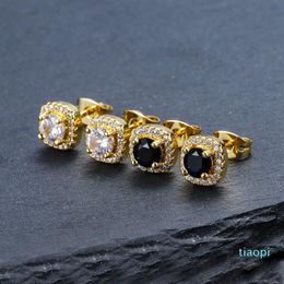 Mens Hip Hop Stud Earrings Jewellery High Quality Fashion Round Gold Silver Black Diamond Earring For Men313r