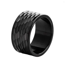 Cluster Rings 12mm Wide Fashionable Stainless Steel Fish Scale Pattern Ring With Irregular Convex Male Hammer Party Jewelry