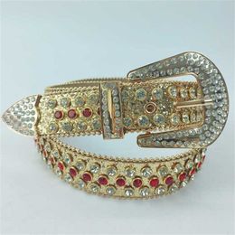 56% Designer New Shiny Ball Diamond Gold Sequin Leather Punk Red Men's and Women's Belt