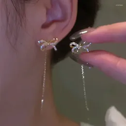 Dangle Earrings Korean Trendy Bow Crystal Drop Tassel For Women Luxury Sparkling Cubic Zirconia Long High Jewellery Gifts